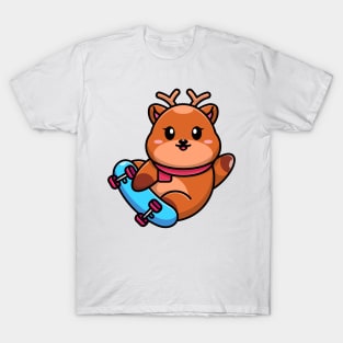 Cute deer play skateboard cartoon T-Shirt